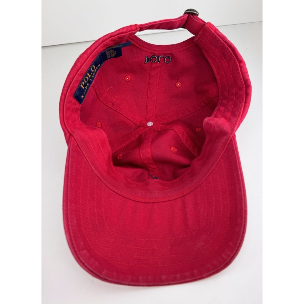 Polo Ralph Lauren Dark Red Navy Blue Pony Spell Out Strapback Hat Cap Mens OSFA - Picture 7 of 9